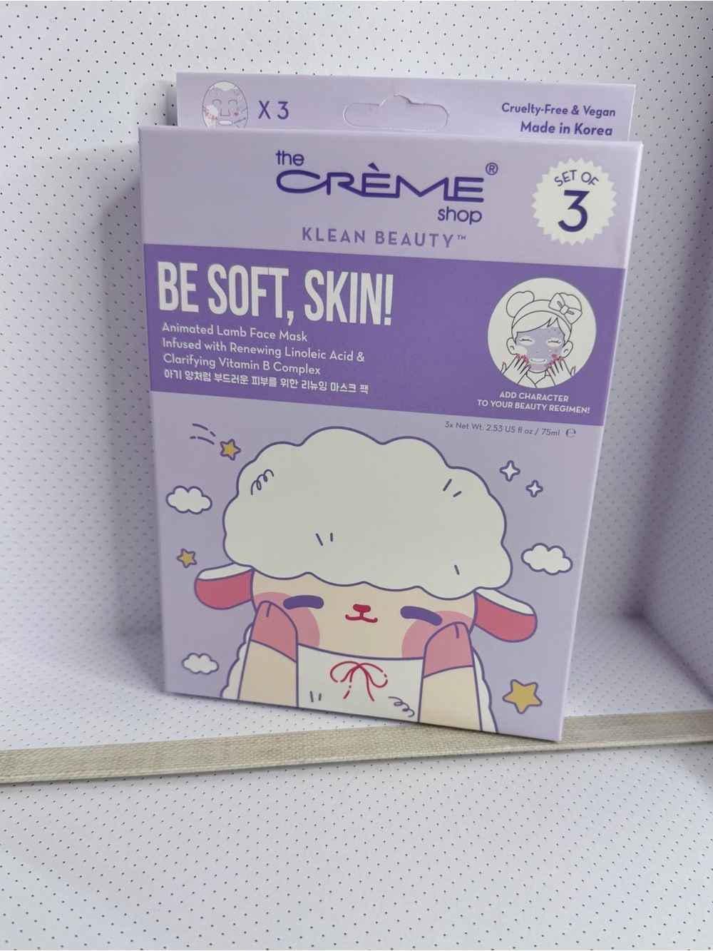 The Crème Shop Be Soft, Skin! Animated Lamb Face Mask - Purple (Set of 3)